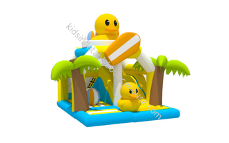 Baru Menyegarkan Musim Panas Melompat Goyang Castle Tempat Tidur Hewan Tema Inflatable Yellow Duck Bounce House Slide Combo