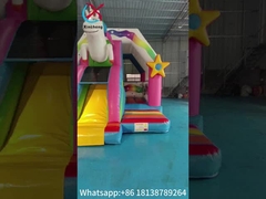Pvc Tarpaulin Combos Inflatable Lucu Berwarna Unicorn Ledakan Rumah Bouncing Dengan Slide
