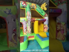 Rumah Bounce Indoor Kecil Full Printing Giraffe Kartun Taman Hewan Kastil Dengan Silde Combo