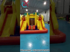 Rumah Bounce Commercial Inflatable dengan Slide Ganda Slide Air Inflatable Yellow Jungle