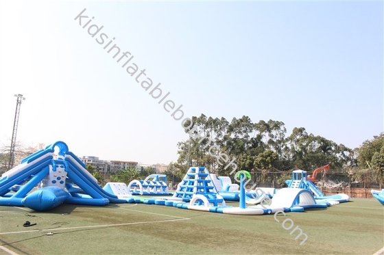 Blue White Giant Sea Inflatable Water Slide Rintangan Taman Air