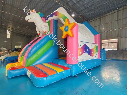 Pvc Tarpaulin Combos Inflatable Lucu Berwarna Unicorn Ledakan Rumah Bouncing Dengan Slide