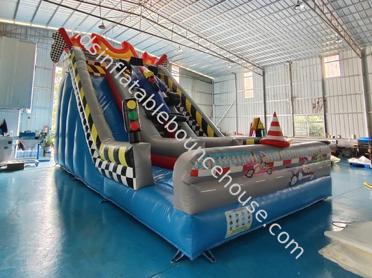 Percetakan Digital tahan api Commercial Inflatable Slide Open Wheel Race Car Inflatable Slide Porter