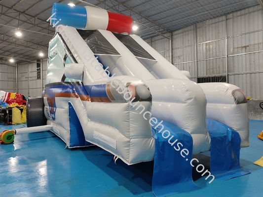 Customized Backyard Inflatable Slide Polisi Patrol Wagon Carton Inflatable Double Dry Slides Untuk Anak-anak