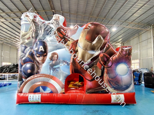 Desain Baru Digital Pencetakan Rumah Bouncing Inflatable Dengan Slide Marvel Iron Man Inflatable Jumping Castle Untuk Anak-anak