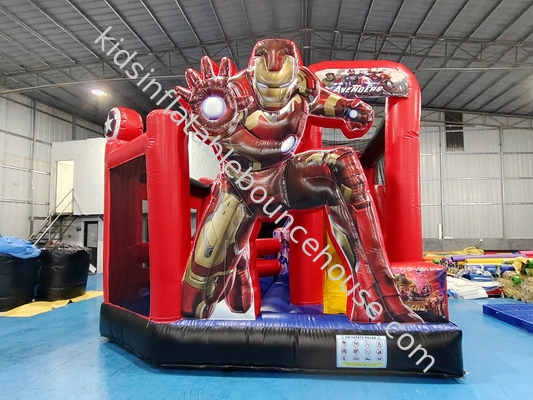 Desain Baru Digital Pencetakan Rumah Bouncing Inflatable Dengan Slide Marvel Iron Man Inflatable Jumping Castle Untuk Anak-anak