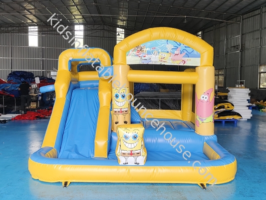 Komersial Fireproof Combo Inflatable SpongeBob SquarePants Bounce House Dengan Slide Inflatable Water Jumping House