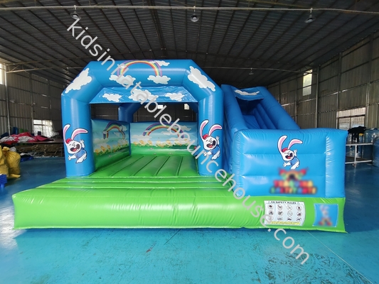 PVC Tarpaulin Bounce Rumah Inflatable Dengan Slide Blue Sky Combo Inflatable Untuk Anak-anak Outdoor Indoor