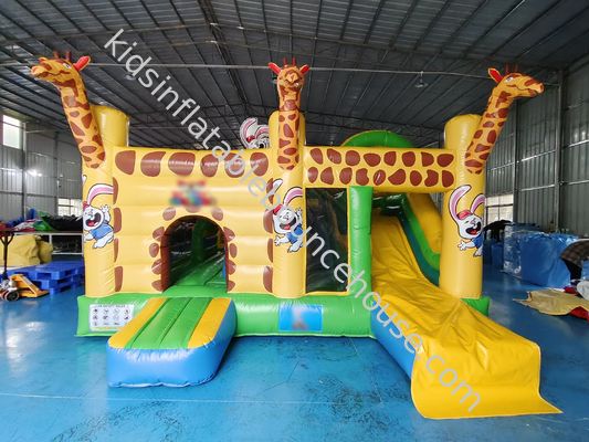 Commercial Grade Outdoor Inflatable Combo Zoo Giraffe Inflatable Bounce House Dengan Slide Lucu Jumping Castle
