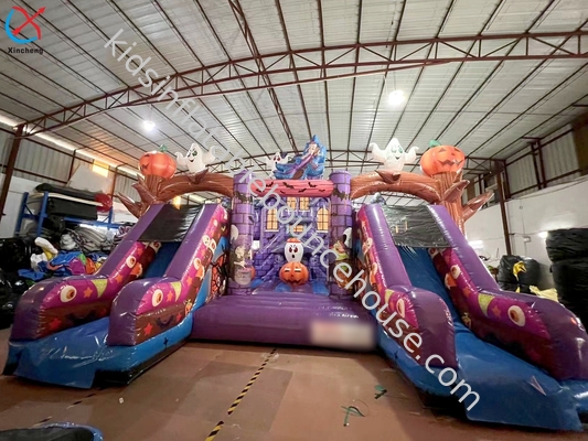 Kota Hiburan Komersial Inflatable Halloween labu Ungu Kastil Inflatable