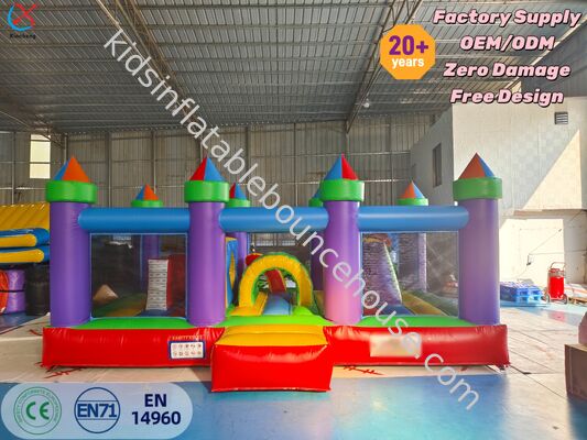 Rainbow Commercial Inflatable Bounce House Kastil dengan Taman Hiburan
