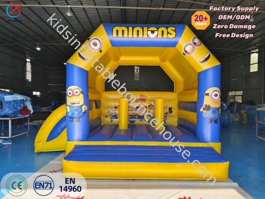 China Yellow Minions Inflatable Jumping Castle dengan Seluncuran untuk Acara Luar Ruangan
