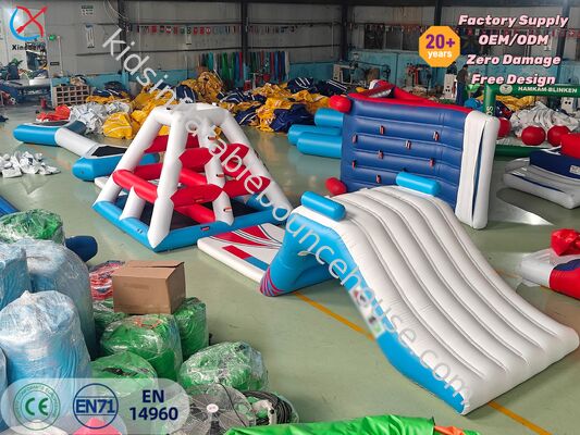 Set Rintangan Taman Air Tiup dengan Menara Panjat Tebing & Dinding untuk Penggunaan Danau
