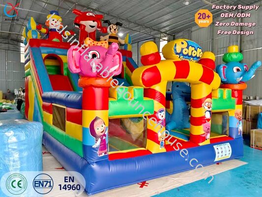 Tema Kartun yang Disesuaikan Rumah Bouncing Inflatable Slide Combo Jumping Castle Untuk Bisnis Sewa