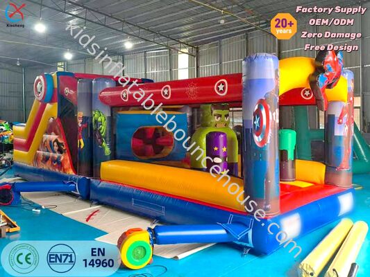 Super Hero Theme Inflatable Obstacle Course Dengan Slide Inflatable Jumping Castle
