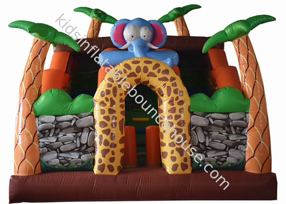 Inflatable Safari Park Bouncy Slide / PVC Inflatable Elephant Bouncer Colorful